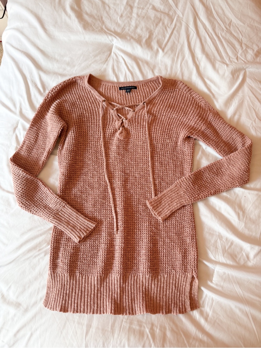 American Eagle Pink Lace Up Sweater Size XS
